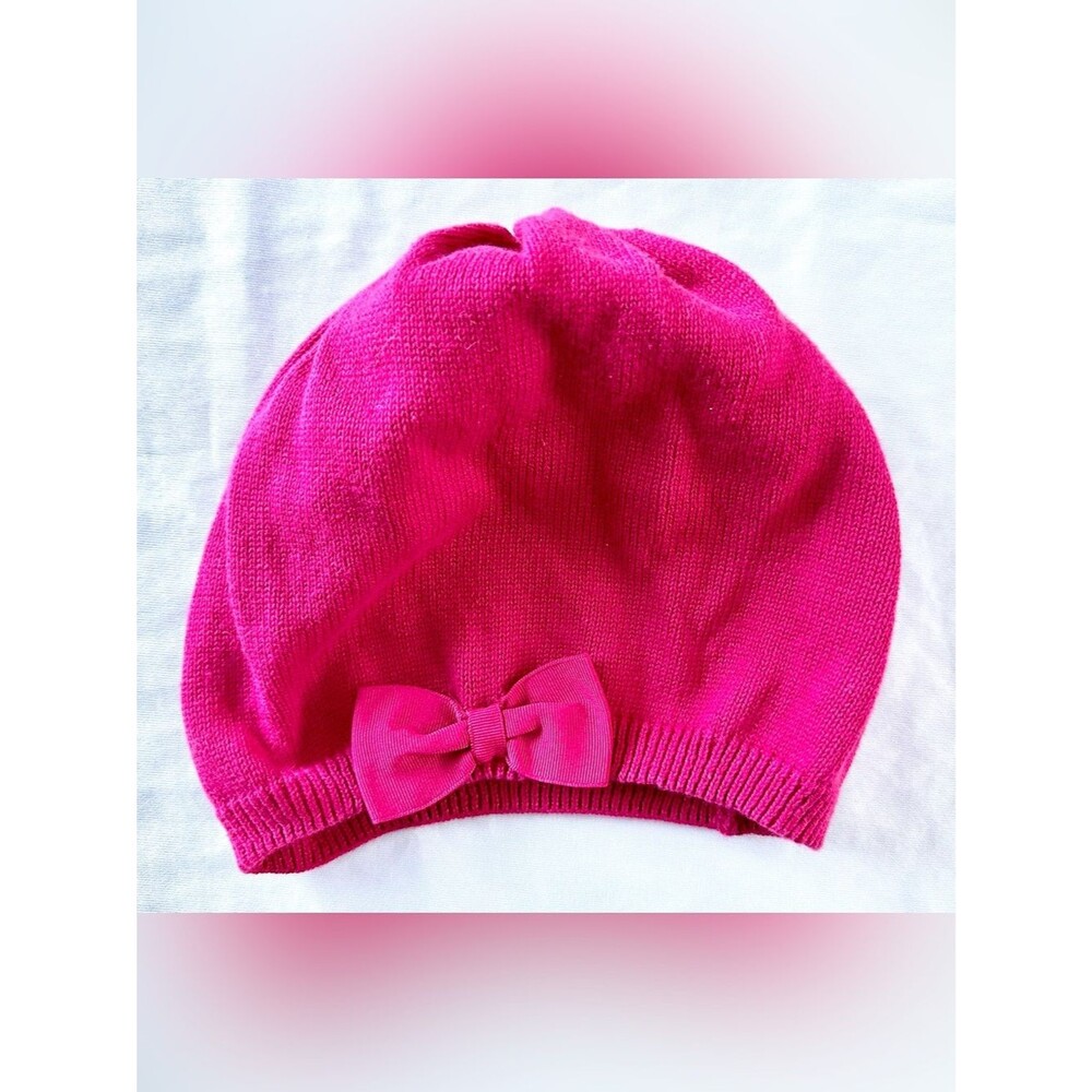 Gymboree Girls Knit Beanie Hat Size 4T–5T Pink Bow Accent Soft Stretch